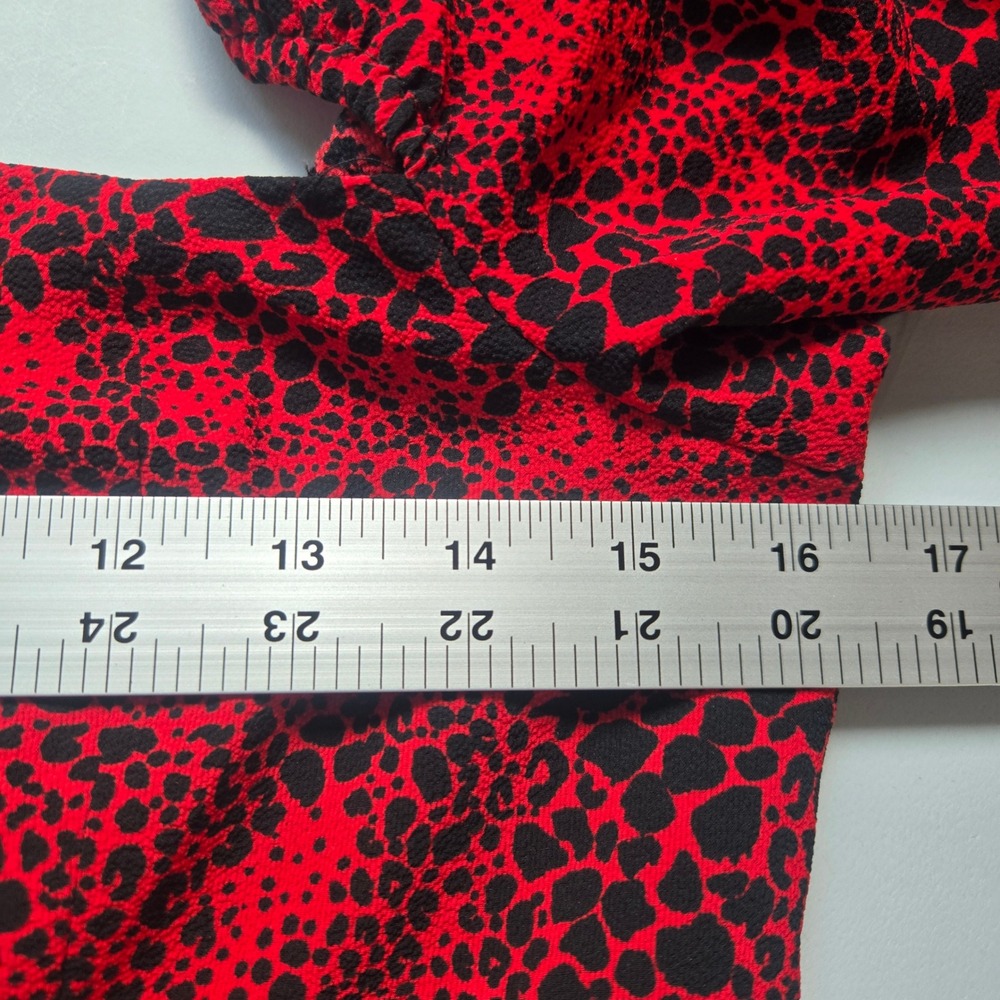 Nordstrom Leith Red Chili Black Dot Dress Smocked Dress Animal Print S Slit NEW - Picture 3 of 11